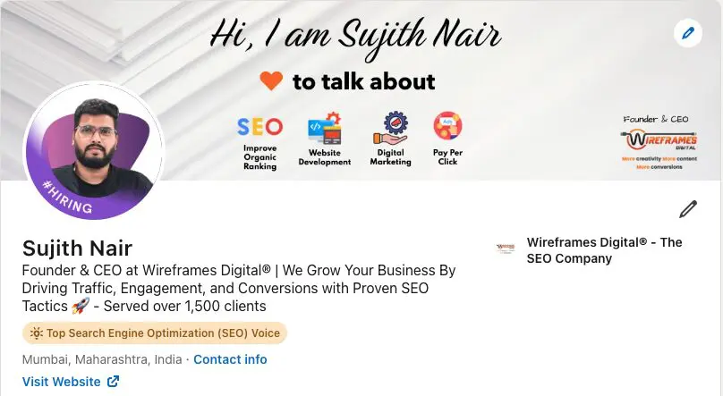 Linkedin Top Voice SEO Optimisation expert - Sujith Nair